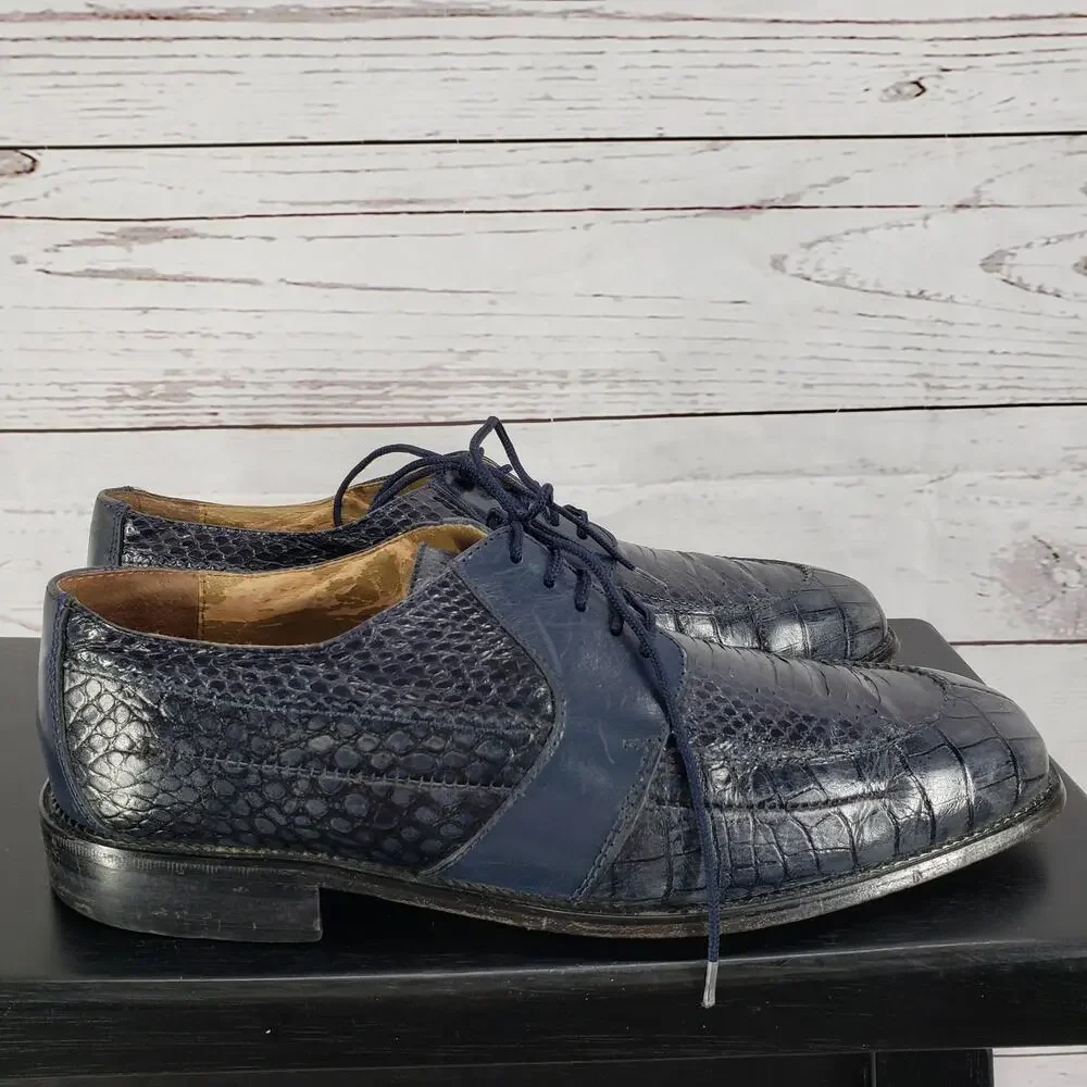Stacy Adams Men's Blue Genuine Snake Square Toe Oxford Shoes Size 9.5M